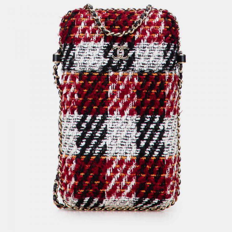 Pre Owned Chanel Red Tweed Chain Around Phone Holder