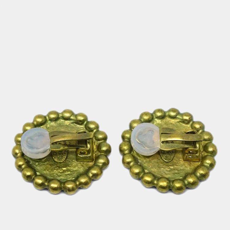 Pre Owned Chanel CC Button Earrings Clip-On Gold
