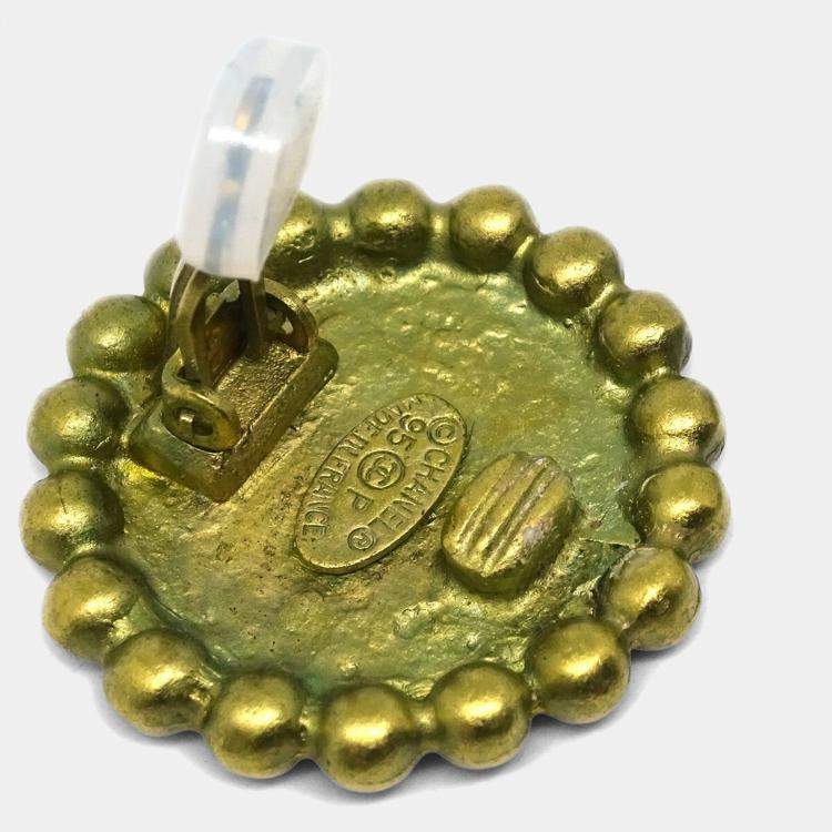Pre Owned Chanel CC Button Earrings Clip-On Gold