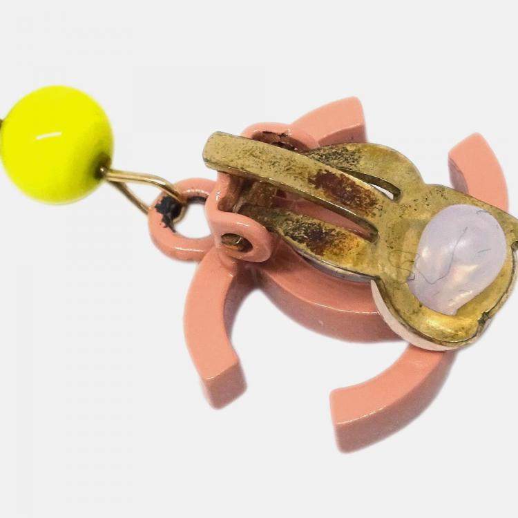 Pre Owned Chanel CC Dangle Earrings Pink Clip-On