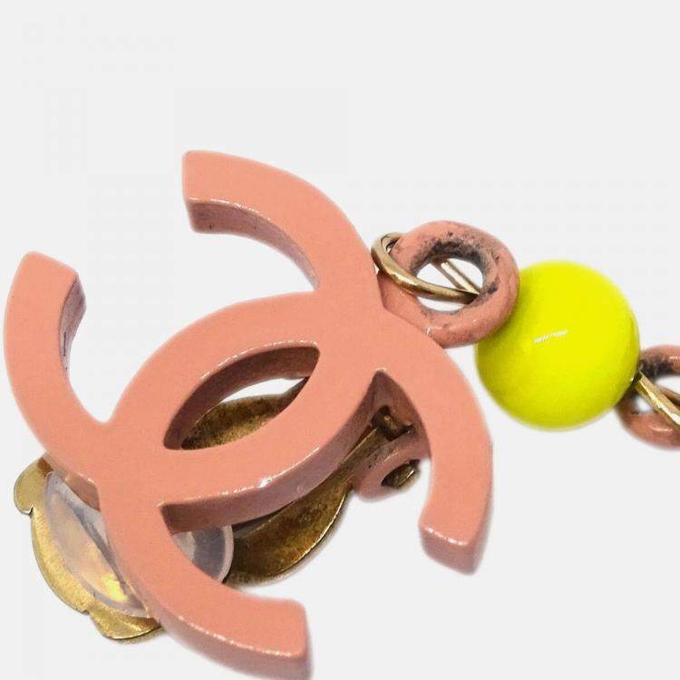 Pre Owned Chanel CC Dangle Earrings Pink Clip-On