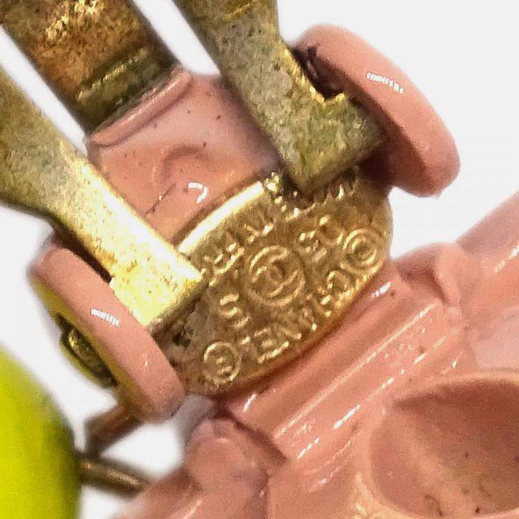 Pre Owned Chanel CC Dangle Earrings Pink Clip-On
