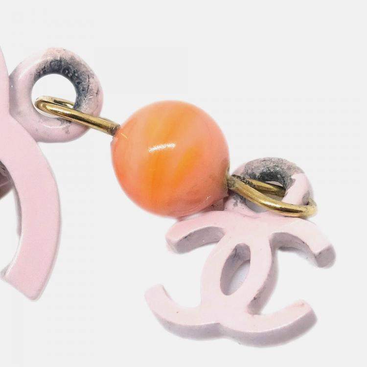 Pre Owned Chanel Dangle Earrings Clip-On Pink