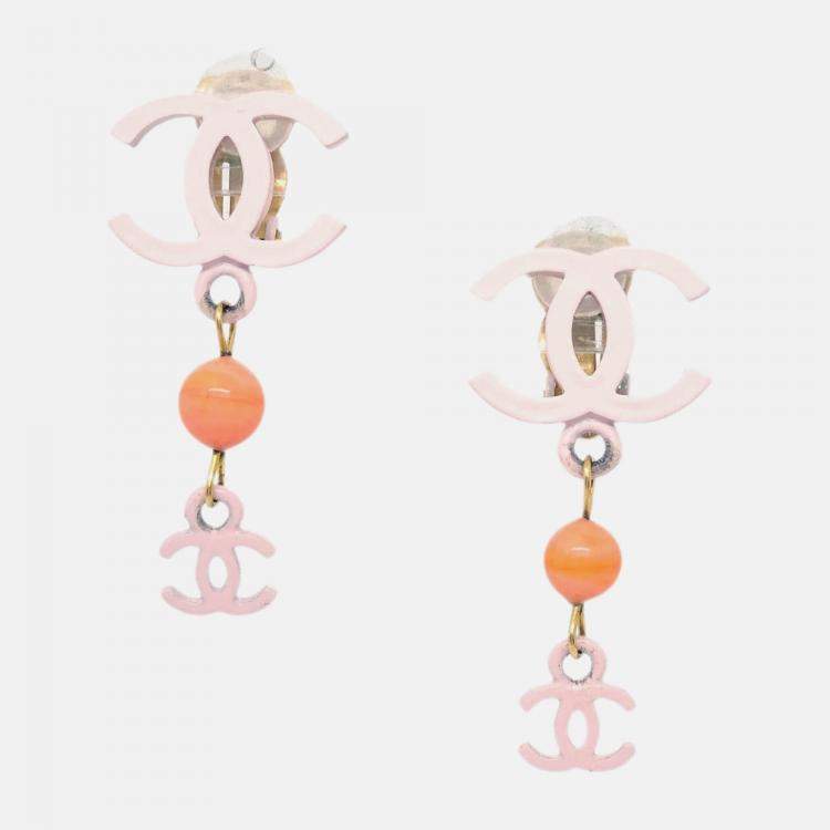 Pre Owned Chanel Dangle Earrings Clip-On Pink