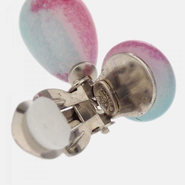 Pre Owned Chanel Dangle Earrings Clip-On Light Blue