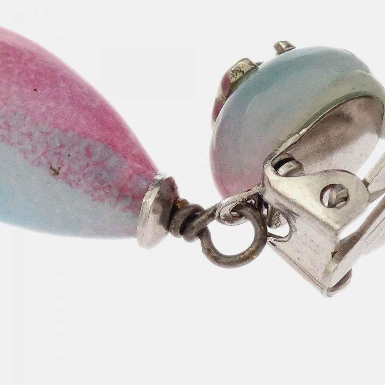 Pre Owned Chanel Dangle Earrings Clip-On Light Blue