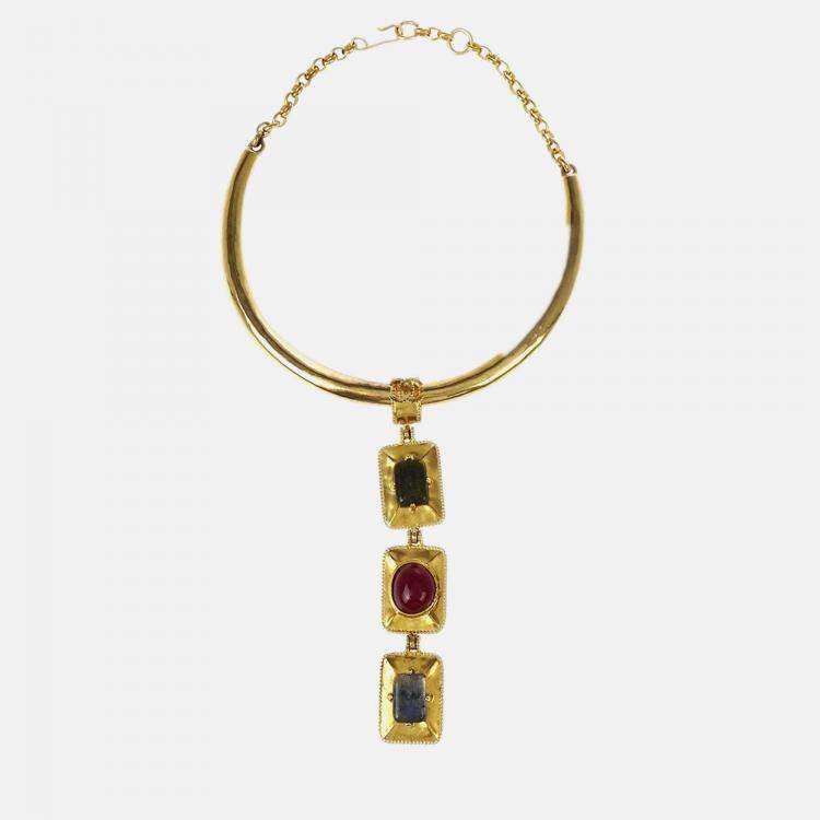 Pre Owned Chanel Pendant Necklace Choker Gold Gripoix