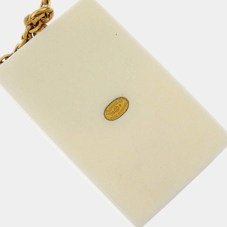 Pre Owned Chanel Rectangle Chain Necklace Pendant Gold White