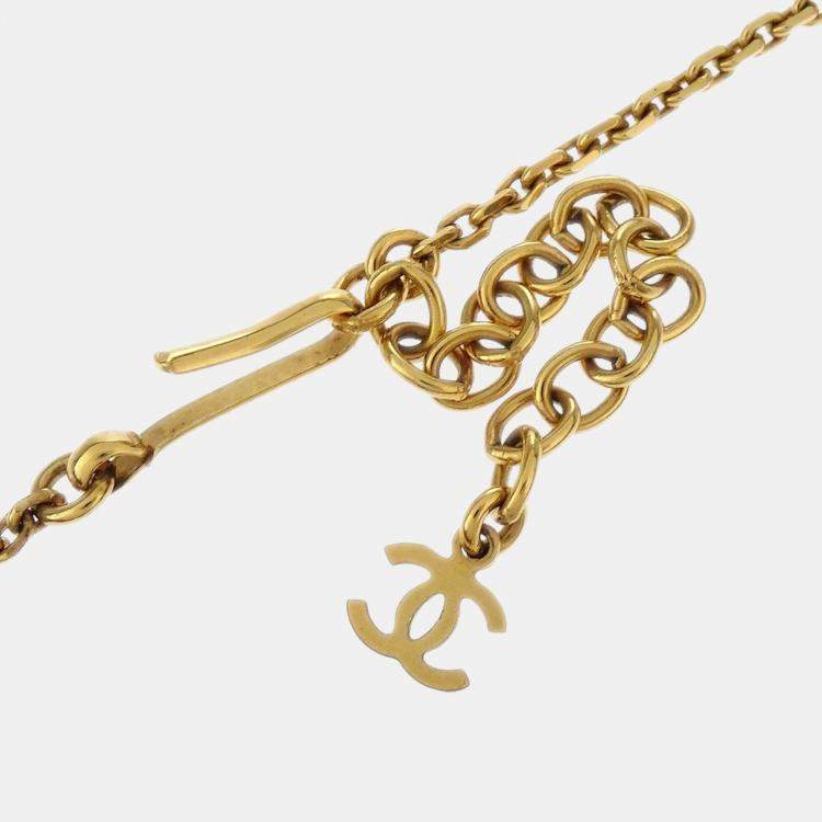 Pre Owned Chanel Rectangle Chain Necklace Pendant Gold White