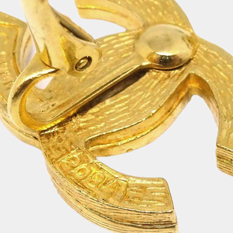 Pre Owned Chanel Gold CC Earrings Clip-On Rhinestone