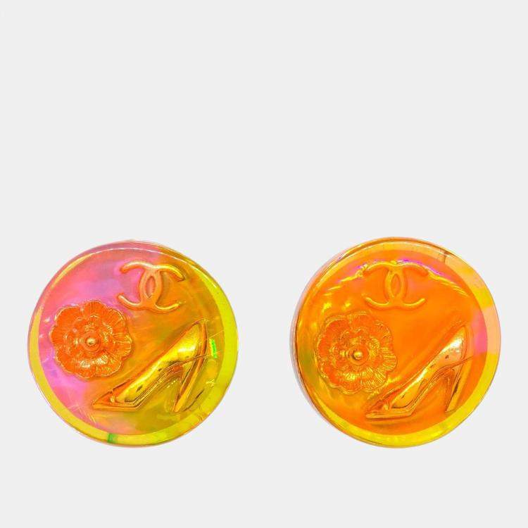 Pre Owned Chanel Button Earrings Clip-On Pink Acrylic