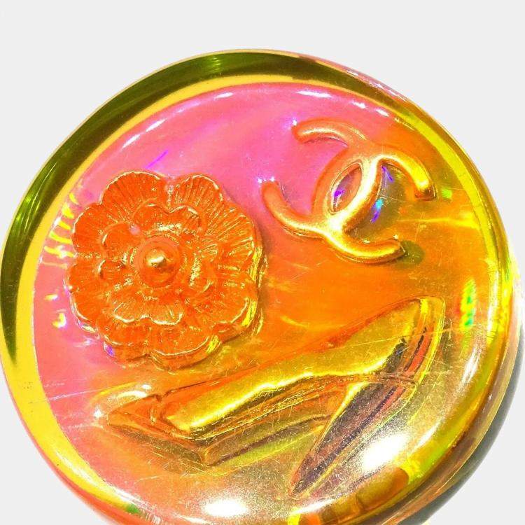 Pre Owned Chanel Button Earrings Clip-On Pink Acrylic