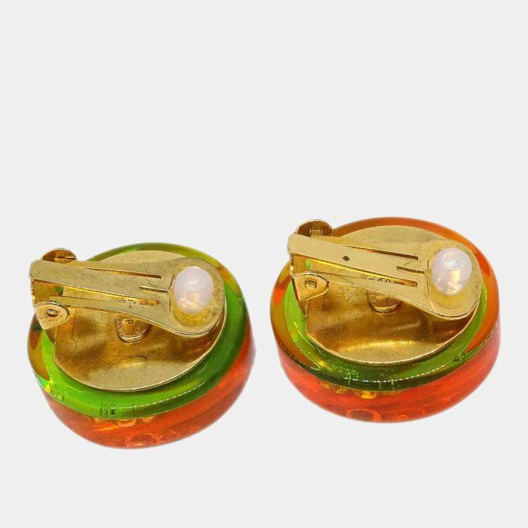 Pre Owned Chanel Button Earrings Clip-On Pink Acrylic
