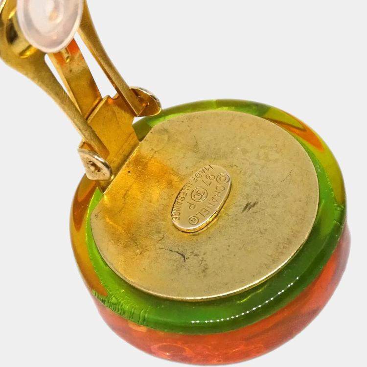 Pre Owned Chanel Button Earrings Clip-On Pink Acrylic