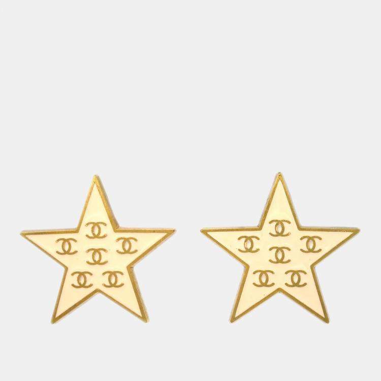 Pre Owned Chanel Star Earrings Clip-On White