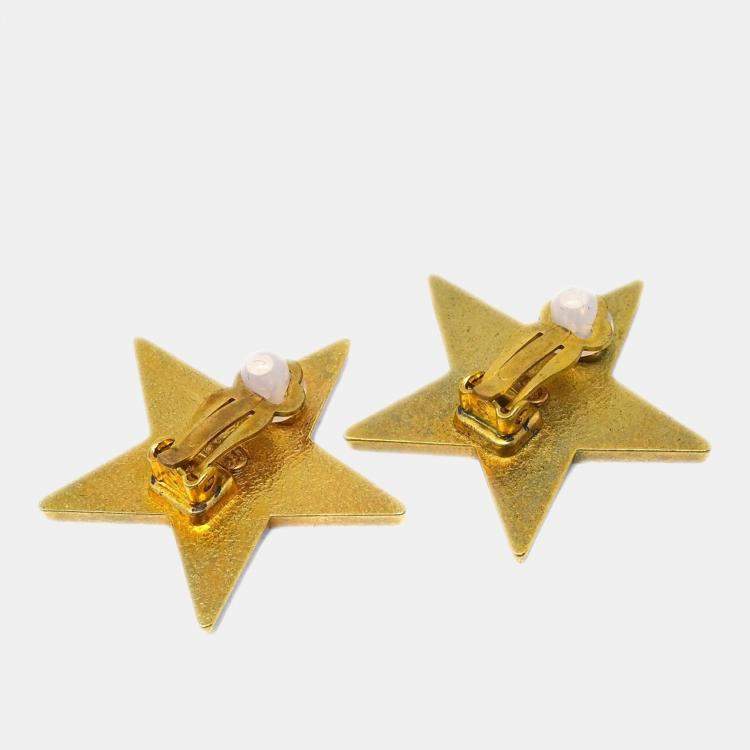 Pre Owned Chanel Star Earrings Clip-On White