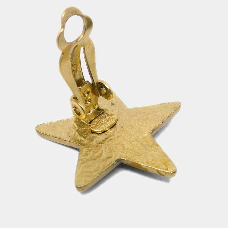 Pre Owned Chanel Star Earrings Clip-On Black