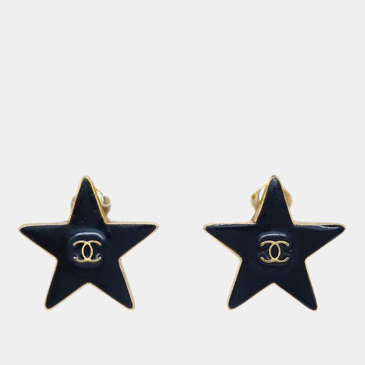 Pre Owned Chanel Star Earrings Clip-On Black