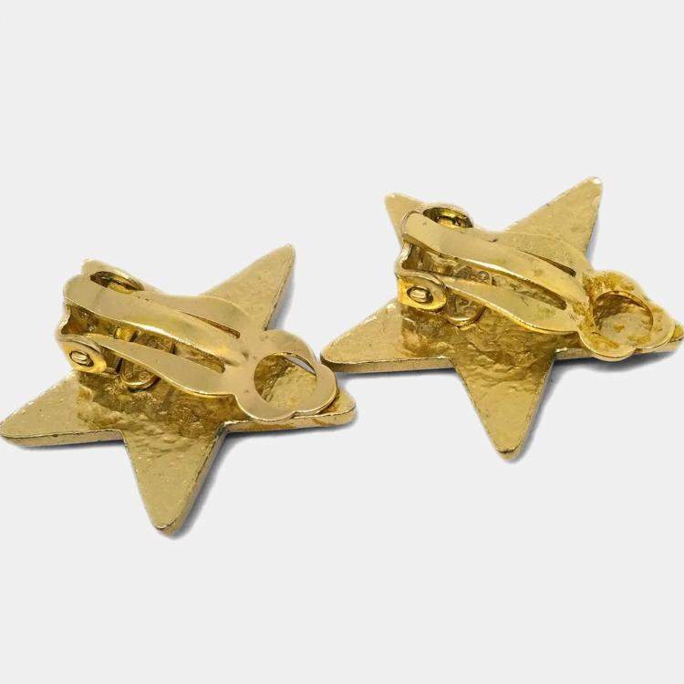 Pre Owned Chanel Star Earrings Clip-On Black