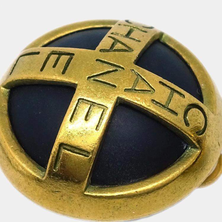 Pre Owned Chanel Button Earrings Clip-On Black Gold