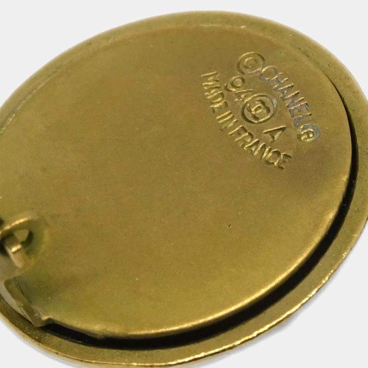 Pre Owned Chanel Button Earrings Clip-On Black Gold