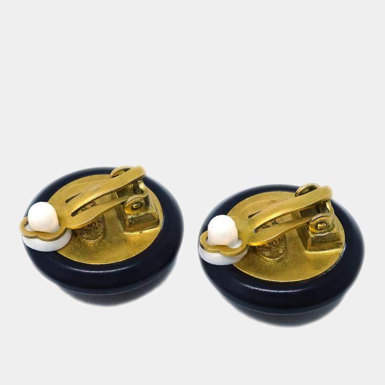 Pre Owned Chanel Black Button Earrings Clip-On