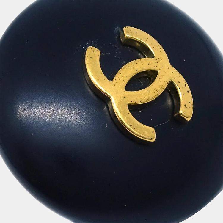 Pre Owned Chanel Black Button Earrings Clip-On