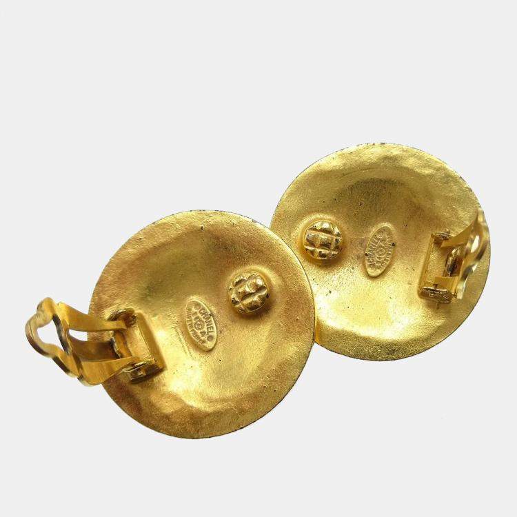 Pre Owned Chanel Button Earrings Gold Clip-On