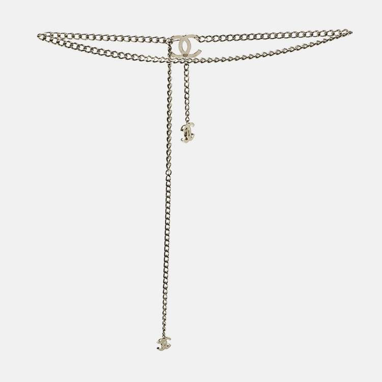 Pre Owned Chanel CC Enamel Silver Tone Chain Belt