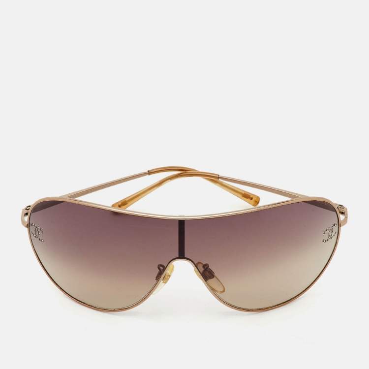 Pre Owned Chanel Gold Tone/Brown Gradient 4122-B CC Shield Sunglasses