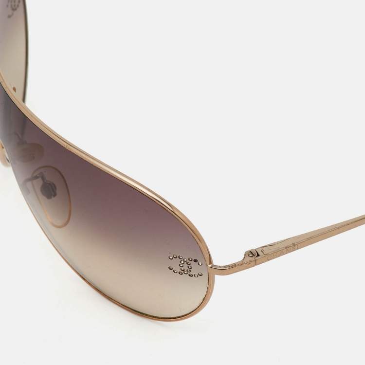Pre Owned Chanel Gold Tone/Brown Gradient 4122-B CC Shield Sunglasses