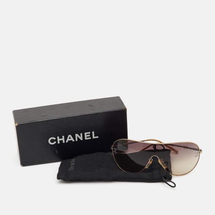 Pre Owned Chanel Gold Tone/Brown Gradient 4122-B CC Shield Sunglasses