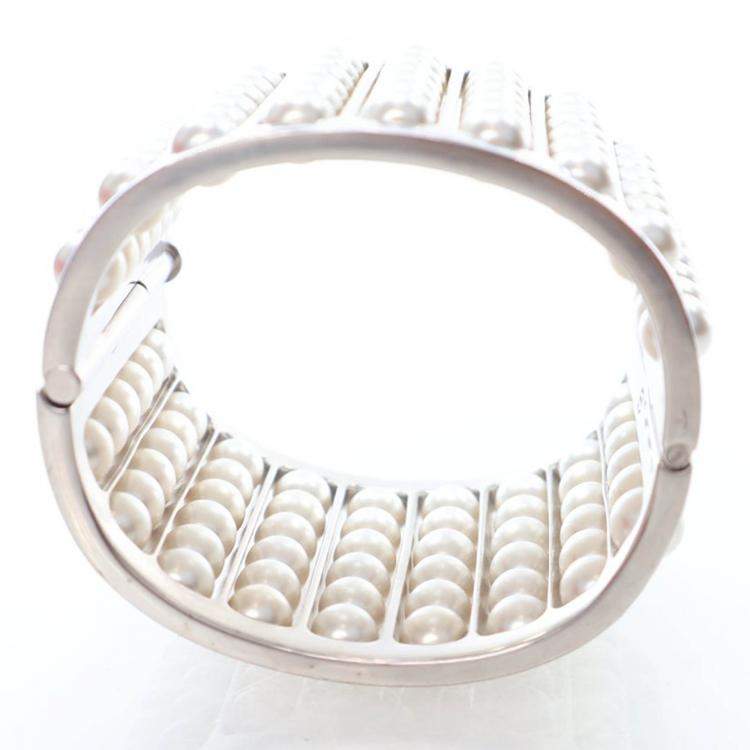 Pre Owned Chanel Classic Wide Faux Pearl Cuff Bracelet