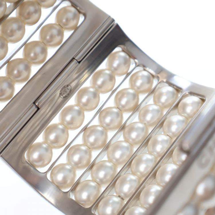 Pre Owned Chanel Classic Wide Faux Pearl Cuff Bracelet