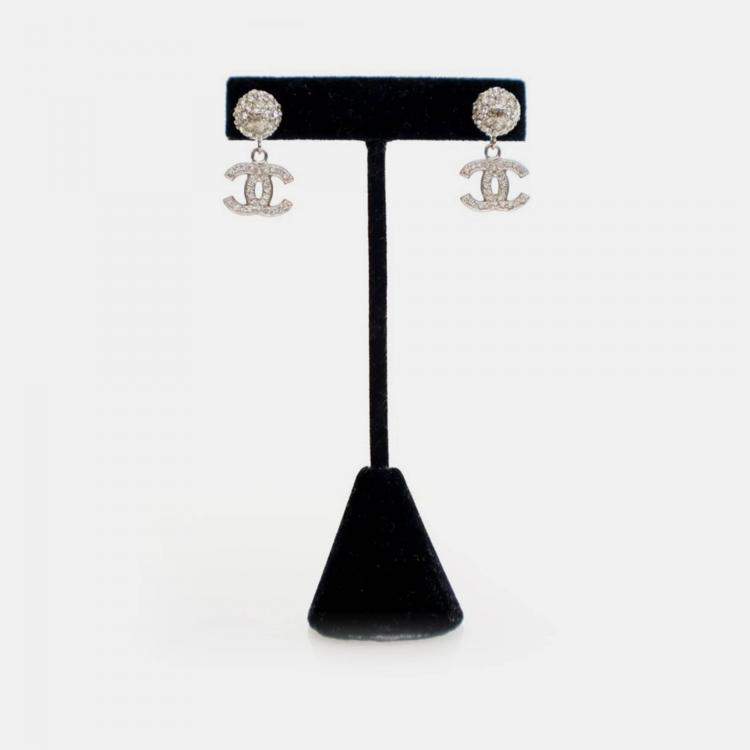 Pre Owned Chanel Crystal CC Drop Earrings