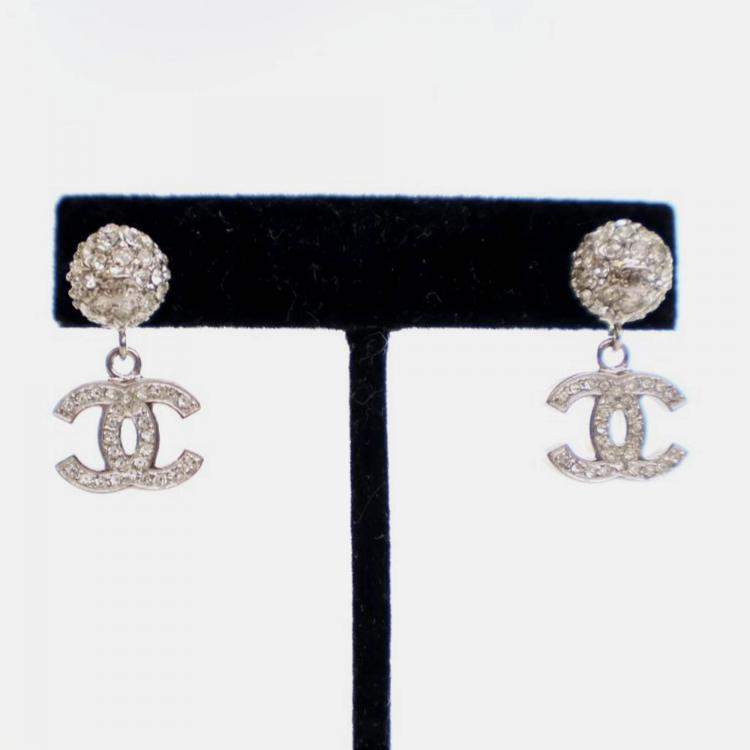 Pre Owned Chanel Crystal CC Drop Earrings