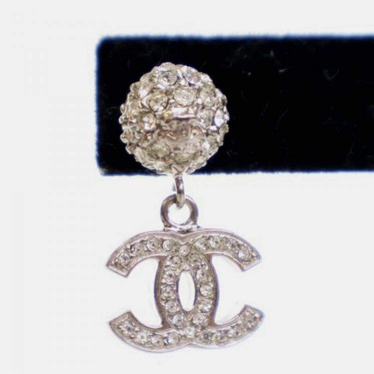 Pre Owned Chanel Crystal CC Drop Earrings