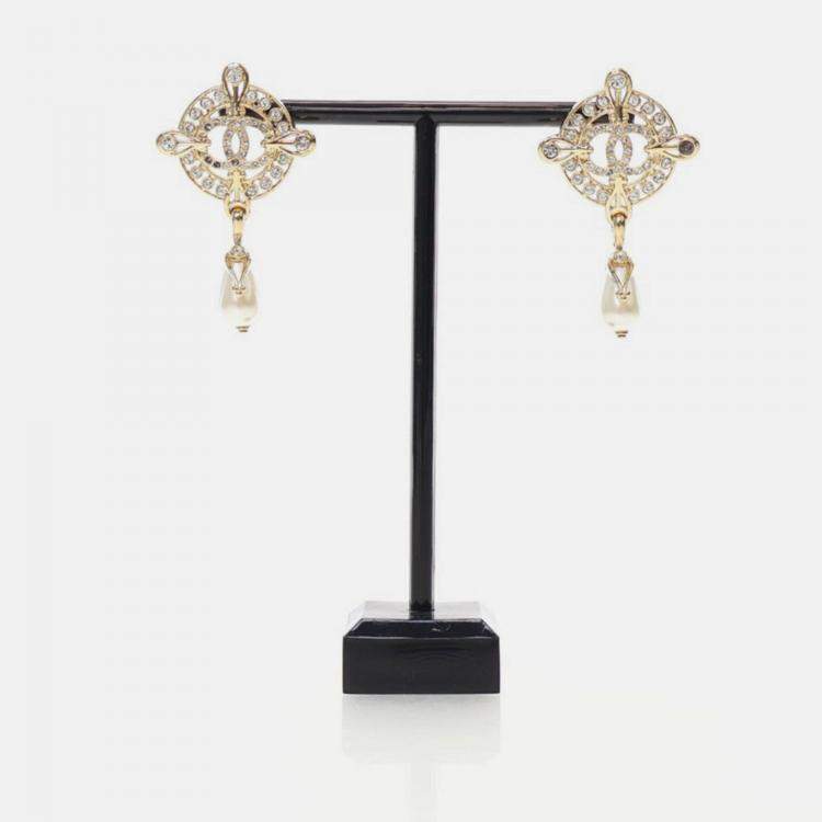 Pre Owned Chanel Coco Mark Faux Pearl Drop Earrings