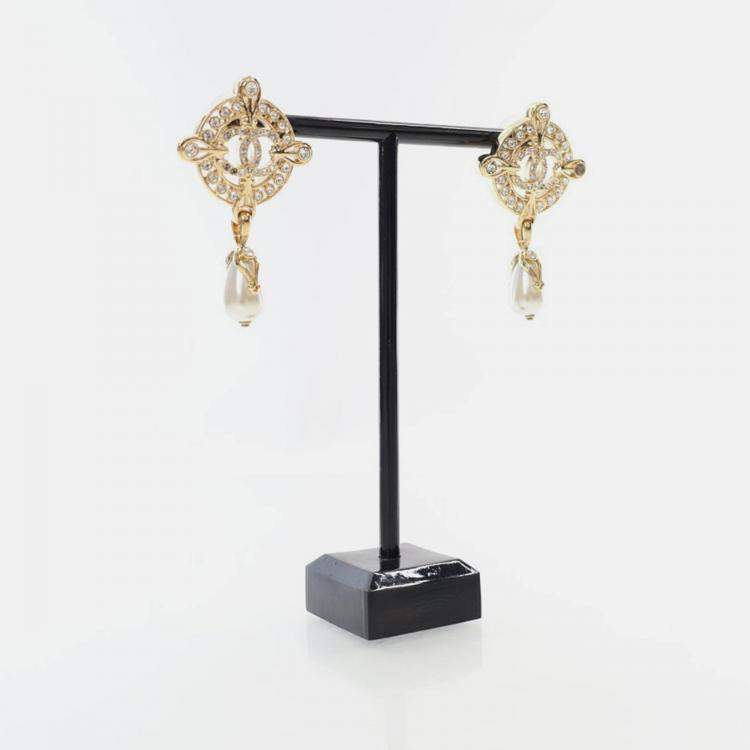 Pre Owned Chanel Coco Mark Faux Pearl Drop Earrings