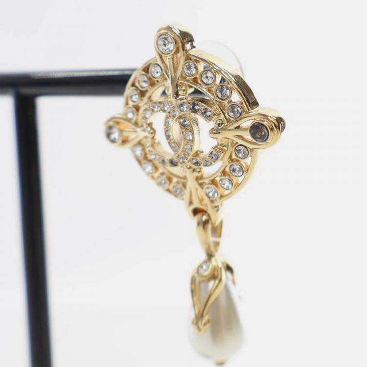 Pre Owned Chanel Coco Mark Faux Pearl Drop Earrings