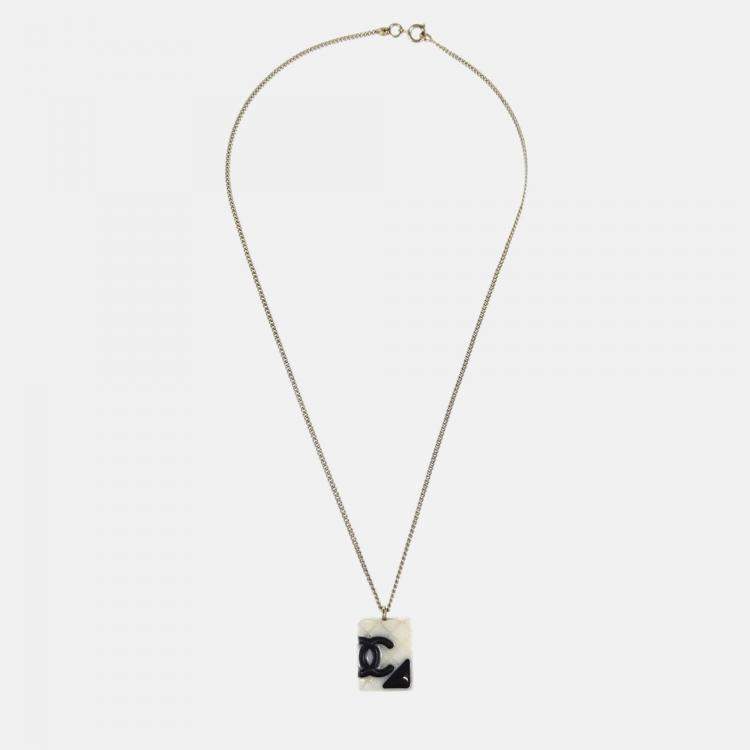 Pre Owned Chanel Cambon Ligne Gold/White Pendant Chain Necklace 