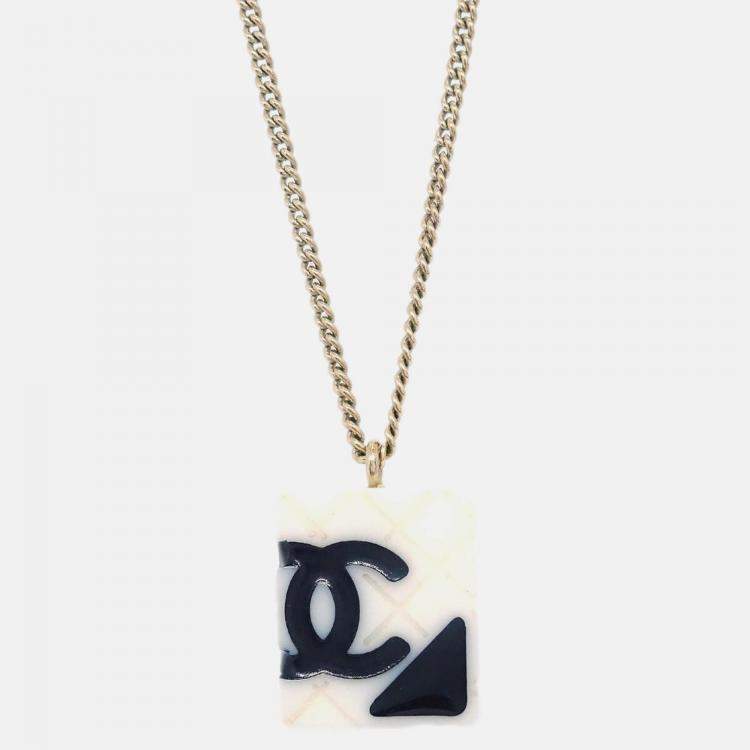 Pre Owned Chanel Cambon Ligne Gold/White Pendant Chain Necklace 