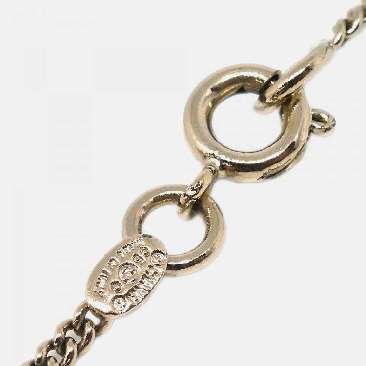 Pre Owned Chanel Cambon Ligne Gold/White Pendant Chain Necklace 