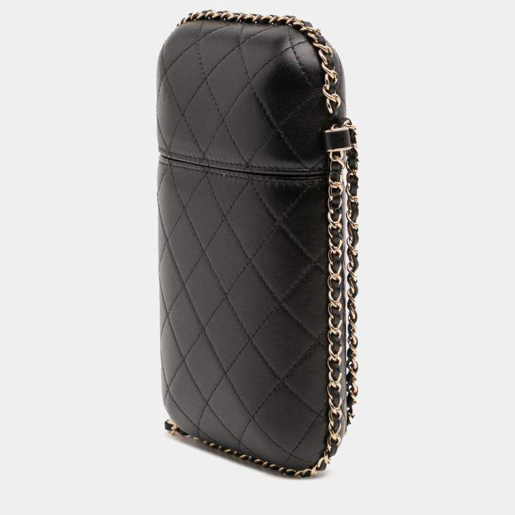 Pre Owned Chanel Black CC Quilted Lambskin Chain Around Phone Holder