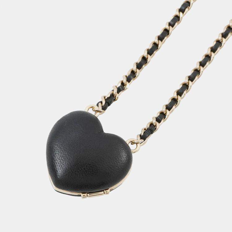 Pre Owned Chanel CC Logo Mirror Black Lambskin Necklace 