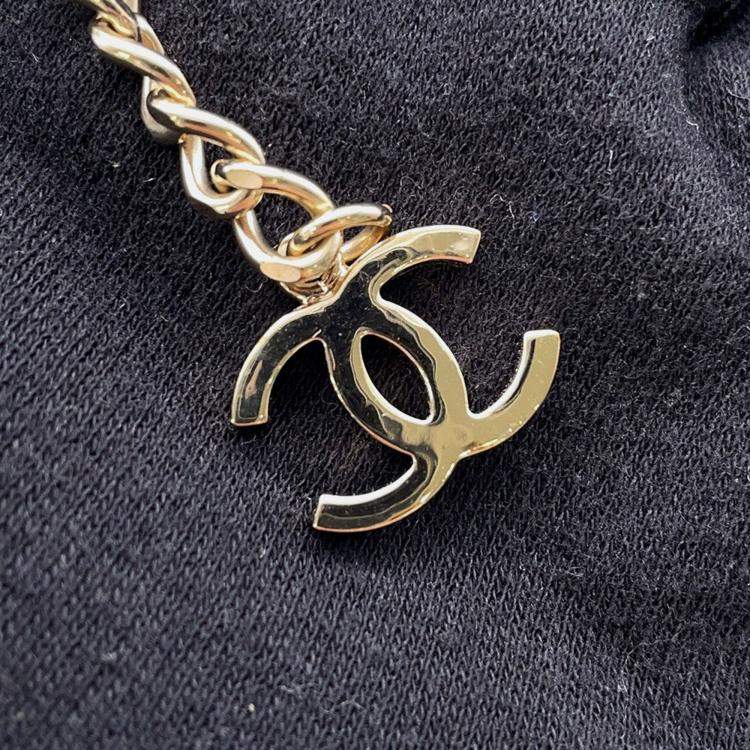 Pre Owned Chanel CC Logo Mirror Black Lambskin Necklace 