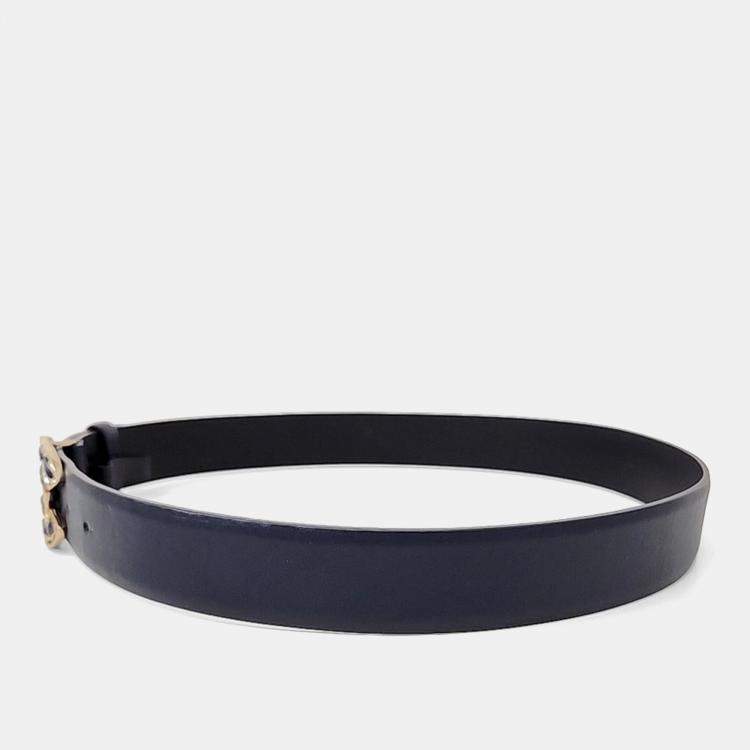 Pre Owned Chanel Navy Leather Logo Belt