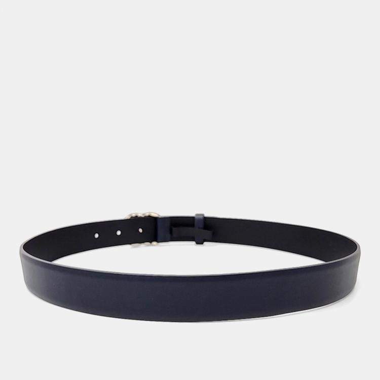 Pre Owned Chanel Navy Leather Logo Belt