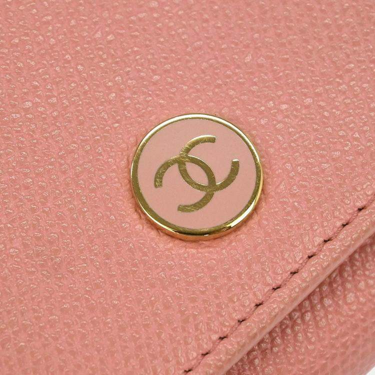 Pre Owned Chanel Pink Calfskin Key Case Small