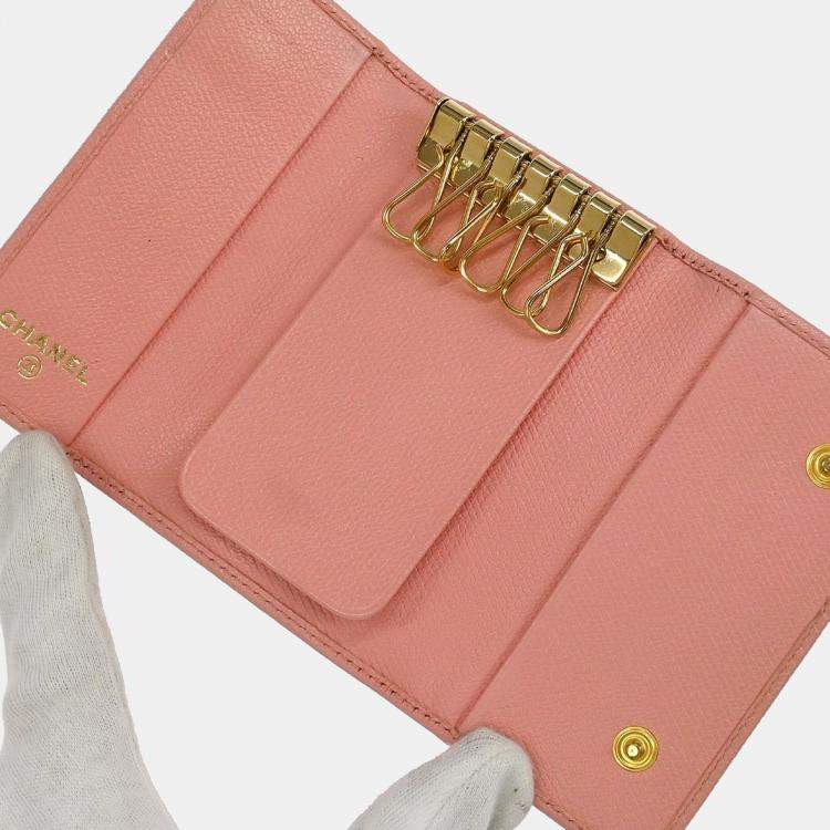 Pre Owned Chanel Pink Calfskin Key Case Small